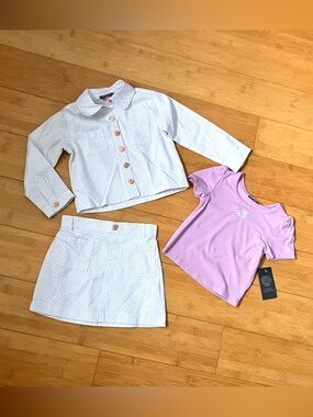NWT Girls Size 3T Patterned Jacket & Skirt Set with Lavender Tee Outfit